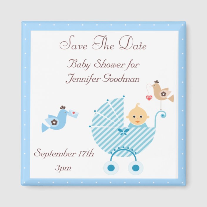 blue stroller & birds save the date baby shower magnet  zazzle