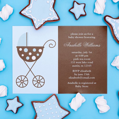 Blue Stroller Boy Baby Shower Invitation