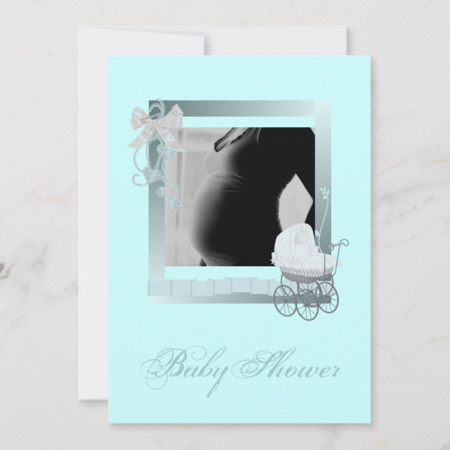 Blue Stroller Photo Baby Shower Invitation (Front)
