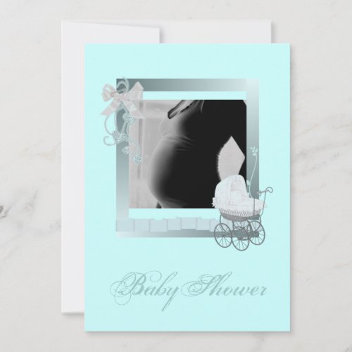 Blue Stroller Photo Baby Shower Invitation