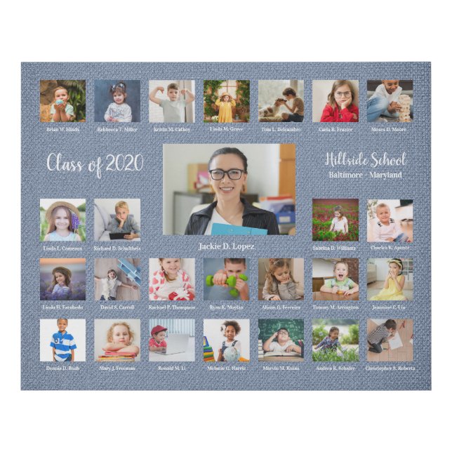Blue Student Class Keepsake Textile Texture Faux Canvas Print (Front)