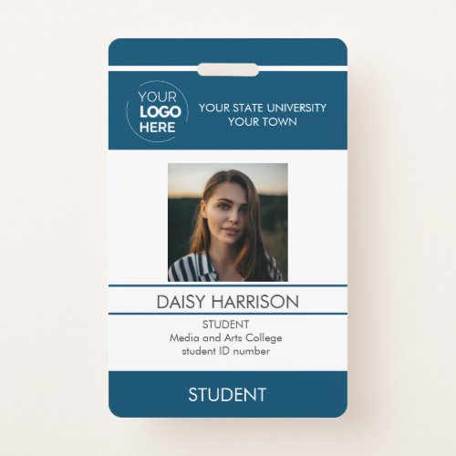Blue Student photo ID school university modern  Badge