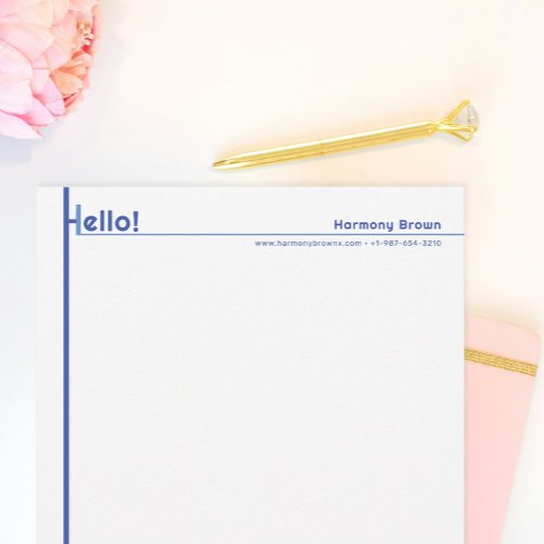 Blue Styled Hello Personal Stationery