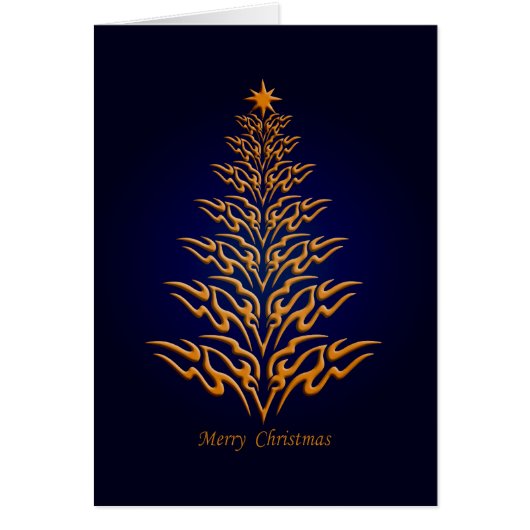 Blue Stylish Christmas Tree Greetings Card (Front)