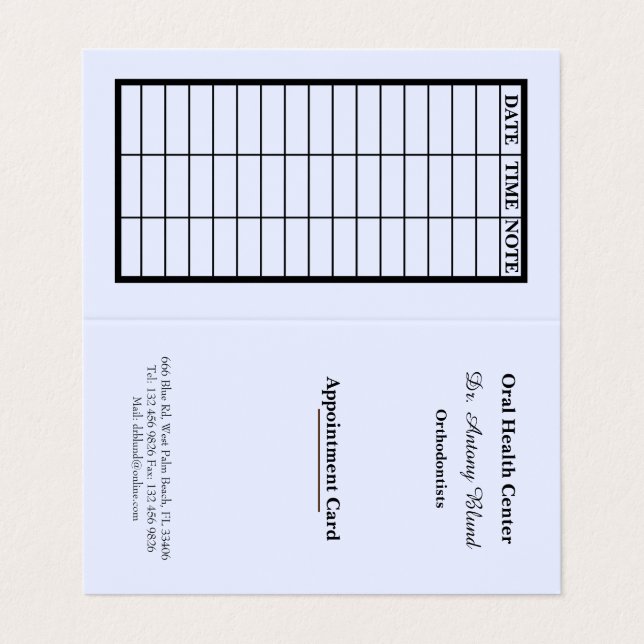 Blue Stylish Dentist Appointment Card (Outside Unfolded)