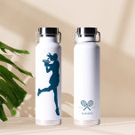 Blue Stylish Female Tennis Player Personalized  Water Bottle<br><div class="desc">The design features a female tennis player and your name at the bottom back of the bottle,  along with a blue colored tennis racket logo. Great gift ideas for your friends and family. Add your name and personalize it!</div>