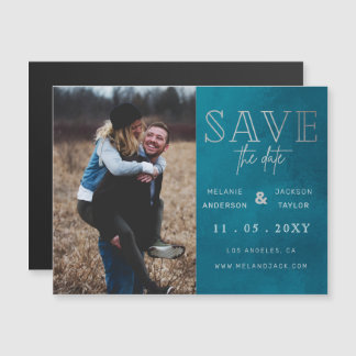Blue Stylish Handwritten Photo Save the Date Magnetic Invitation