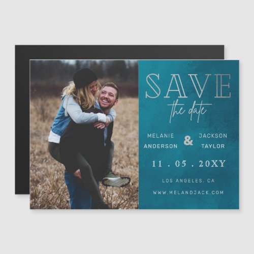 Blue Stylish Handwritten Photo Save the Date Magnetic Invitation