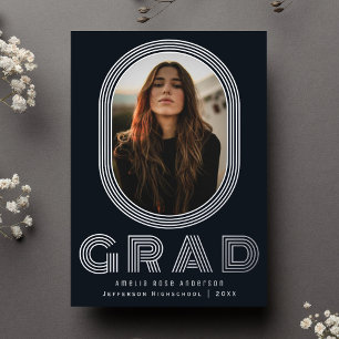 Blue Stylish Retro Graduation Photo Announcement
