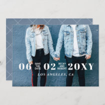 Blue Stylish Simple Modern Typography Photo Save The Date