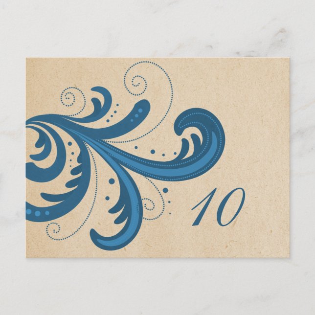 Blue Stylish Swirls Table Number Postcard (Front)