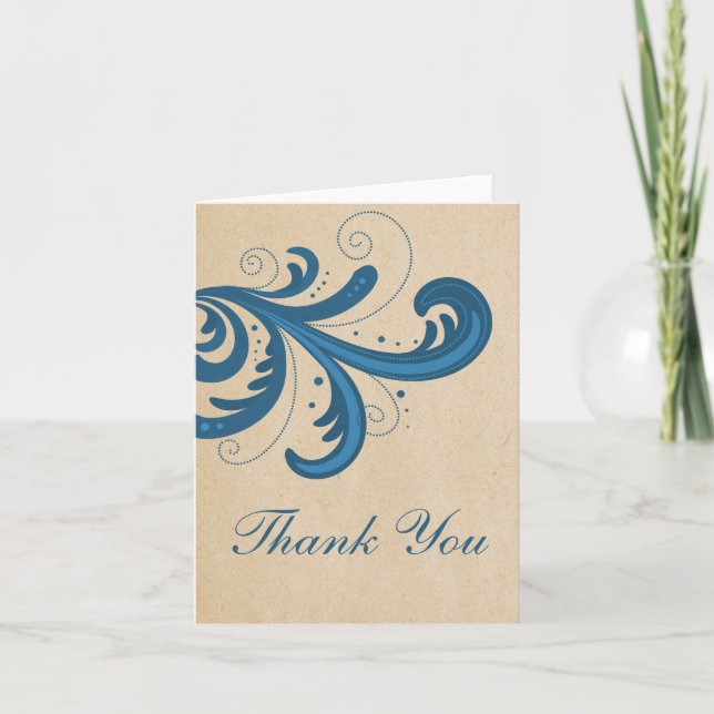 Blue Stylish Swirls Thank You Card (Front)