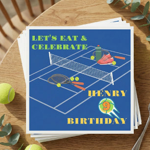 Blue Stylish Tennis Racket Court Game Birthday Napkins
