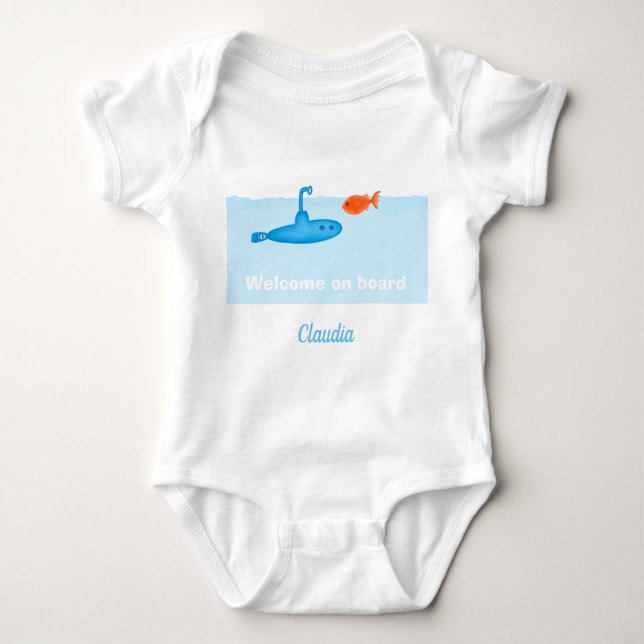 Blue Submarine with a Red Fish Baby Bodysuit (Front)