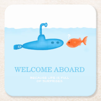 Blue Submarine with a Red Fish Square Paper Coaster