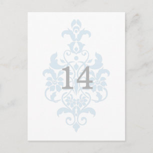 Blue Subtle Damask Table Number Postcard