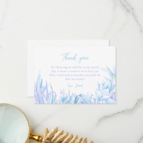 Blue Succulent Baby Shower Blue Botanical  Thank You Card