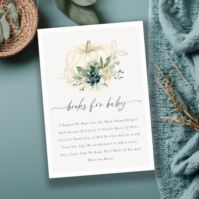 Blue Succulent Pumpkin Books for Baby Shower Enclosure Card (Creator Uploaded)