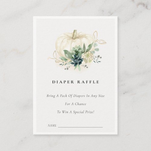 Blue Succulent Pumpkin Diaper Raffle Baby Shower Enclosure Card