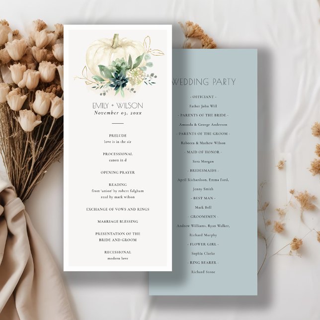 Blue Succulent Pumpkin Wedding Ceremony Program (Creator Uploaded)