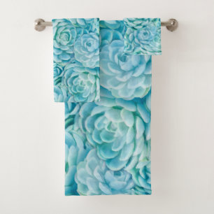 Blue succulents bath towel set