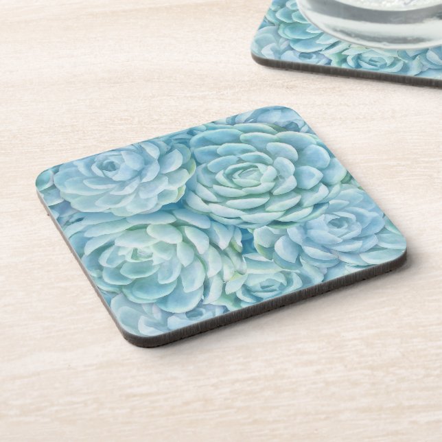 Blue succulents beverage coaster (Left Side)