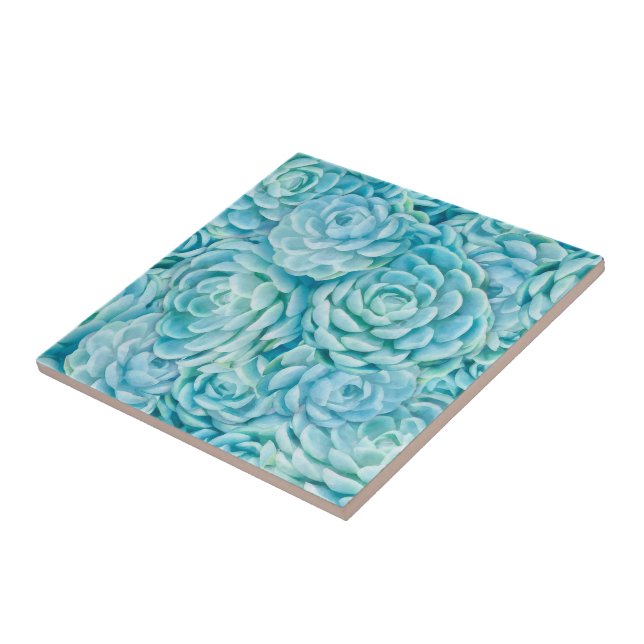 Blue succulents ceramic tile (Side)