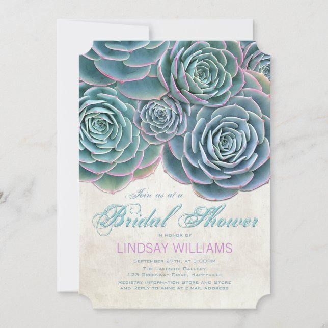 Blue Succulents Country Bridal Shower Invitation (Front)