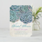 Blue Succulents Country Bridal Shower Invitation (Standing Front)