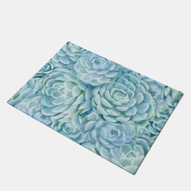 Blue succulents doormat (Angled)