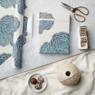 Blue Succulents on Ecru All Occasion Gift Wrap