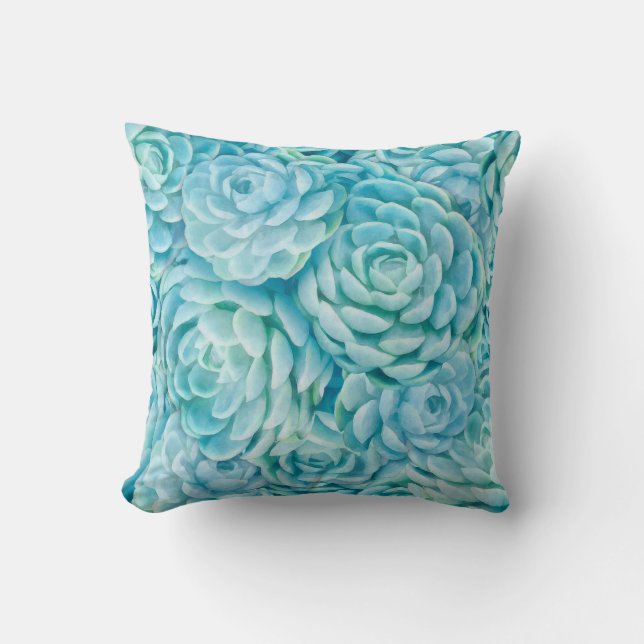 Blue succulents throw pillow (Front)