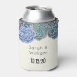 Blue Succulents Wedding Welcome Can Coozie at Zazzle