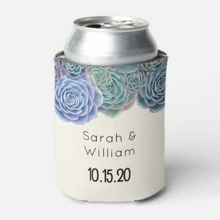 Blue Succulents Wedding Welcome Can Coozie