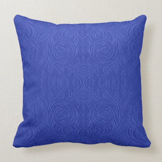 Blue Suede Leather Floral Design Throw Pillow