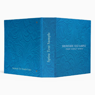 Blue Suede Leather Look Embossed Flowers Binder