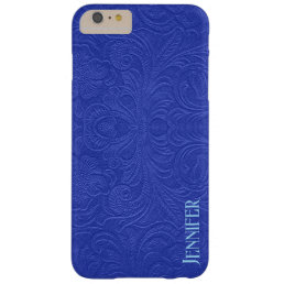 Blue Suede Leather Look Embossed Flowers Barely There iPhone 6 Plus Case