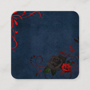 Blue Suede w/Black & Red Roses, Red Scroll Design Square Business Card