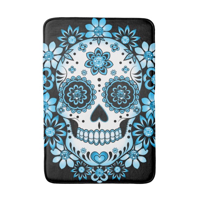 Blue Sugar Skull Bath Mat (Front Vertical)
