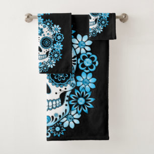 Blue Sugar Skull Bath Towel Set