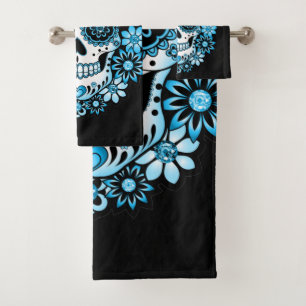 Blue Sugar Skull Bath Towel Set