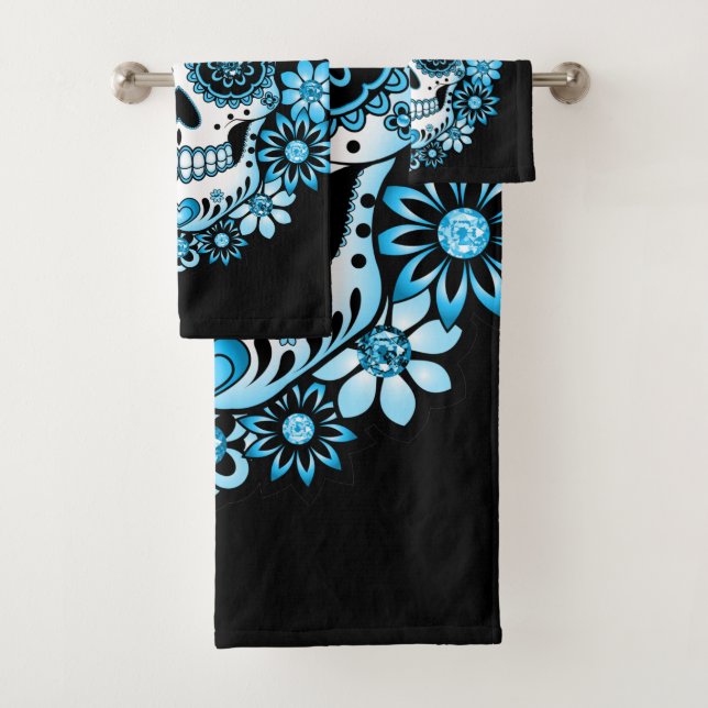 Blue Sugar Skull  Bath Towel Set (Insitu)