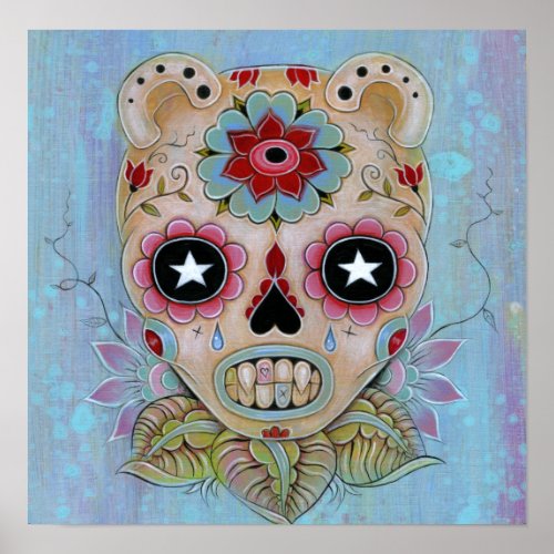 Blue Sugar Skull Canvas Poster