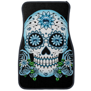 Blue Sugar Skull Car Floor Mat