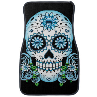 Blue Sugar Skull Car Floor Mat