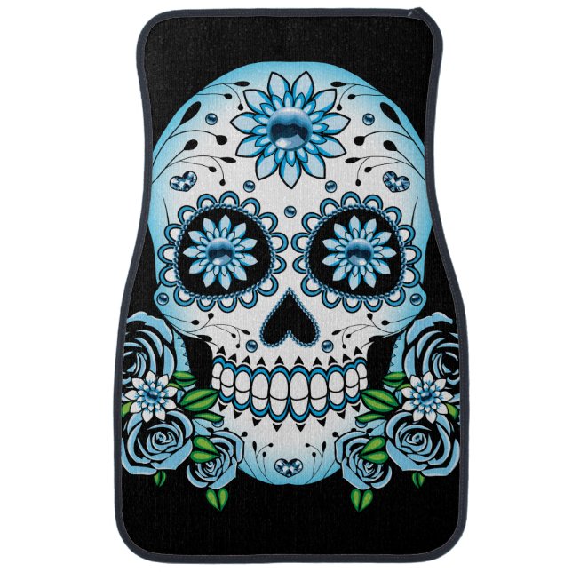 Blue Sugar Skull Car Floor Mat (Front)