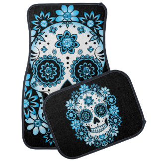 Blue Sugar Skull Car Floor Mat