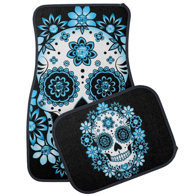 Blue Sugar Skull Car Floor Mat (Set)