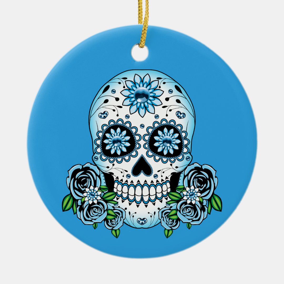 Blue Sugar Skull Ceramic Ornament | Zazzle