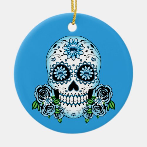 Blue Sugar Skull Ceramic Ornament